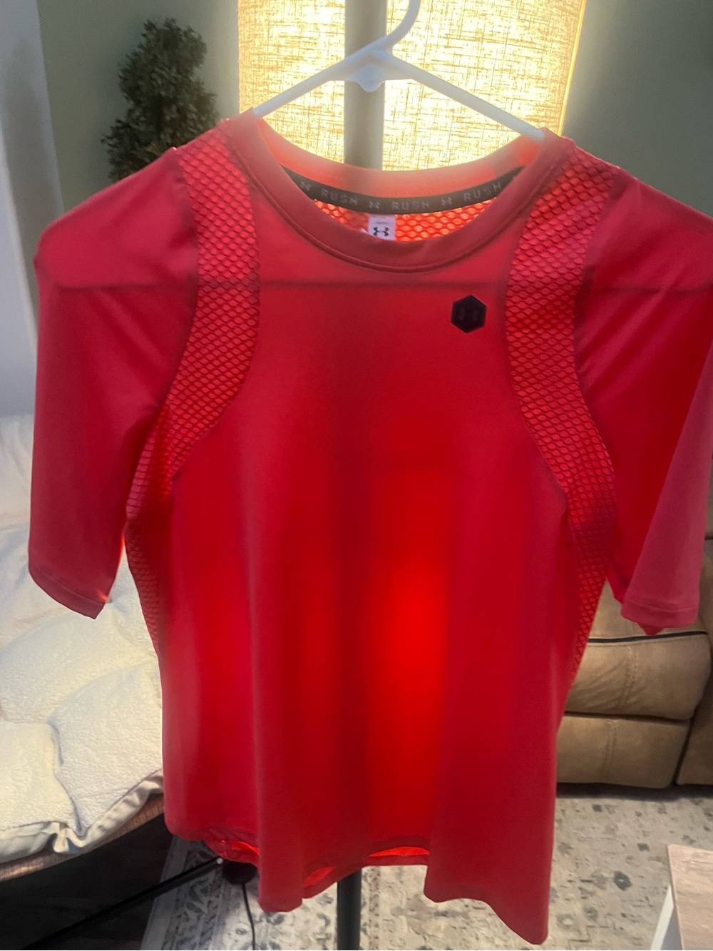 Under Armour Boys Red Short Sleeve Athletic Tee with Mesh Panels